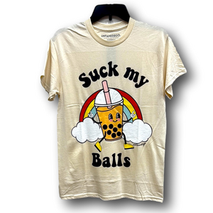 Funny Boba Tea & Rainbow "Sucks My Balls" Graphic T-Shirt - Size Small - NWT